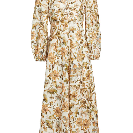 Chintz Floral Linen Midi-Dress front
