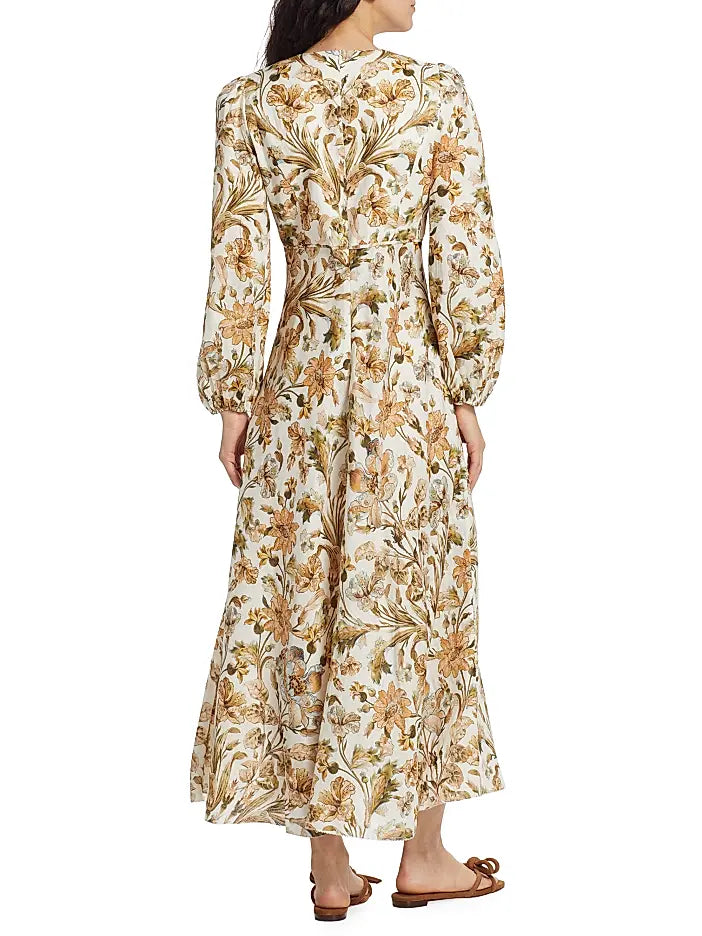 Chintz Floral Linen Midi-Dress back