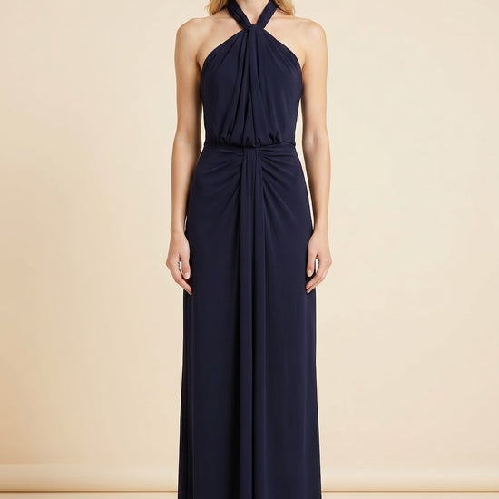 Kaily Jersey Halter Gown — on model