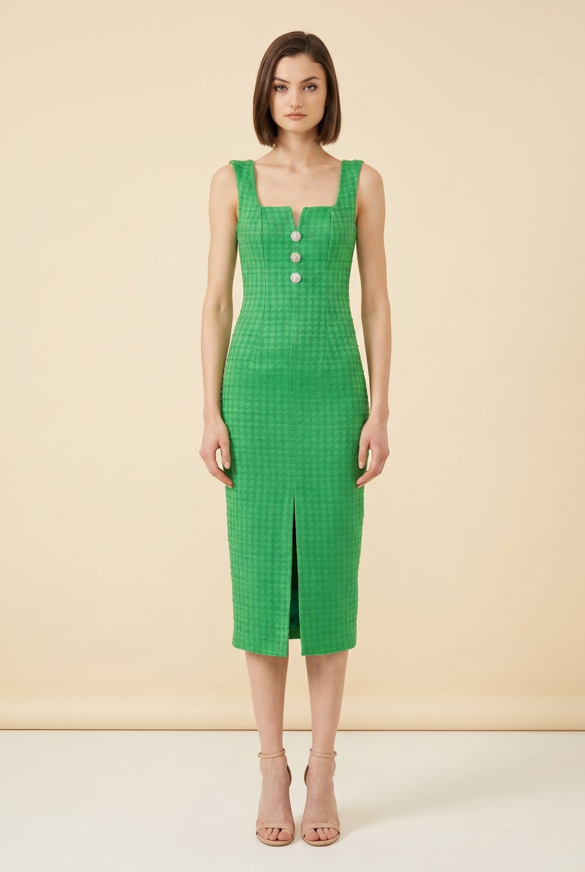 Bouclé Midi Dress — on model