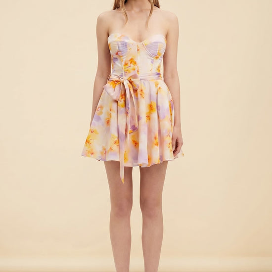 Malia Floral Corset Strapless Minidress — on model