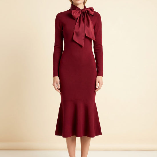 Lela Bow Mock Neck Long Sleeve Sweater Dress — back view