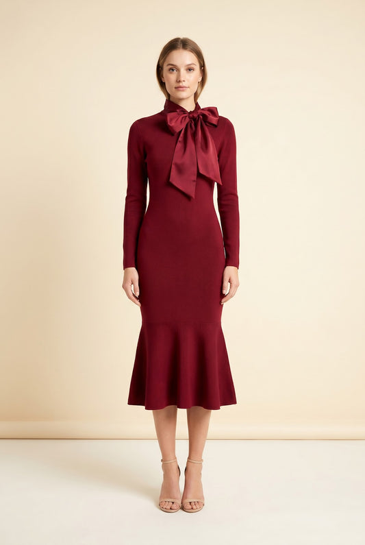 Lela Bow Mock Neck Long Sleeve Sweater Dress — back view