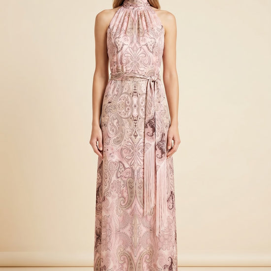 Annie Silk Halter Dress — on model