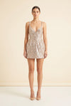 Tessa Deep V-Neck Sequin Mini Dress — on model