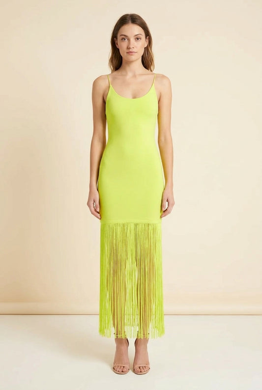 Steph Scoop Neck Fringe Dress — back view