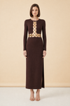 Delphine Dress — Dark Chocolate by Staud — on model