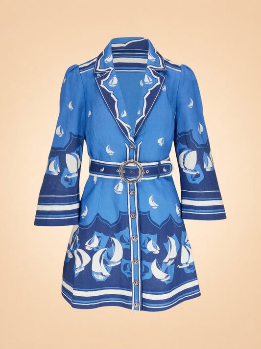 High Tide Blue Sail Mini Shirt Dress by Zimmermann