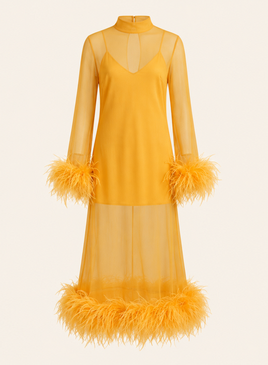 Taller Marmo Gina Venti Midi Dress yellow back with keyhole