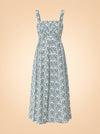 Blue Floral Tile Pintuck Midi Dress — ghost front