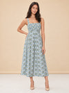 Blue Floral Tile Pintuck Midi Dress — model front 2