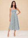 Blue Floral Tile Pintuck Midi Dress — model front 3