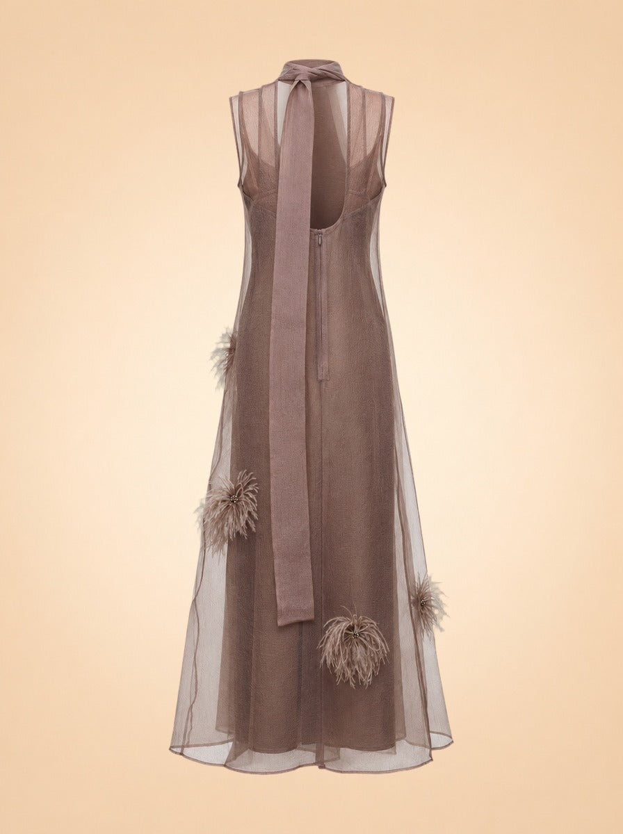 Albee Feather Organza Maxi Dress — ghost back
