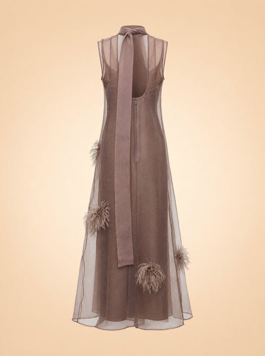 Albee Feather Organza Maxi Dress — ghost back