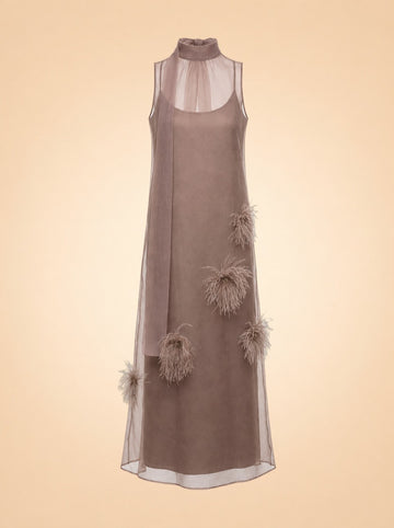 Albee Feather Organza Maxi Dress — ghost front