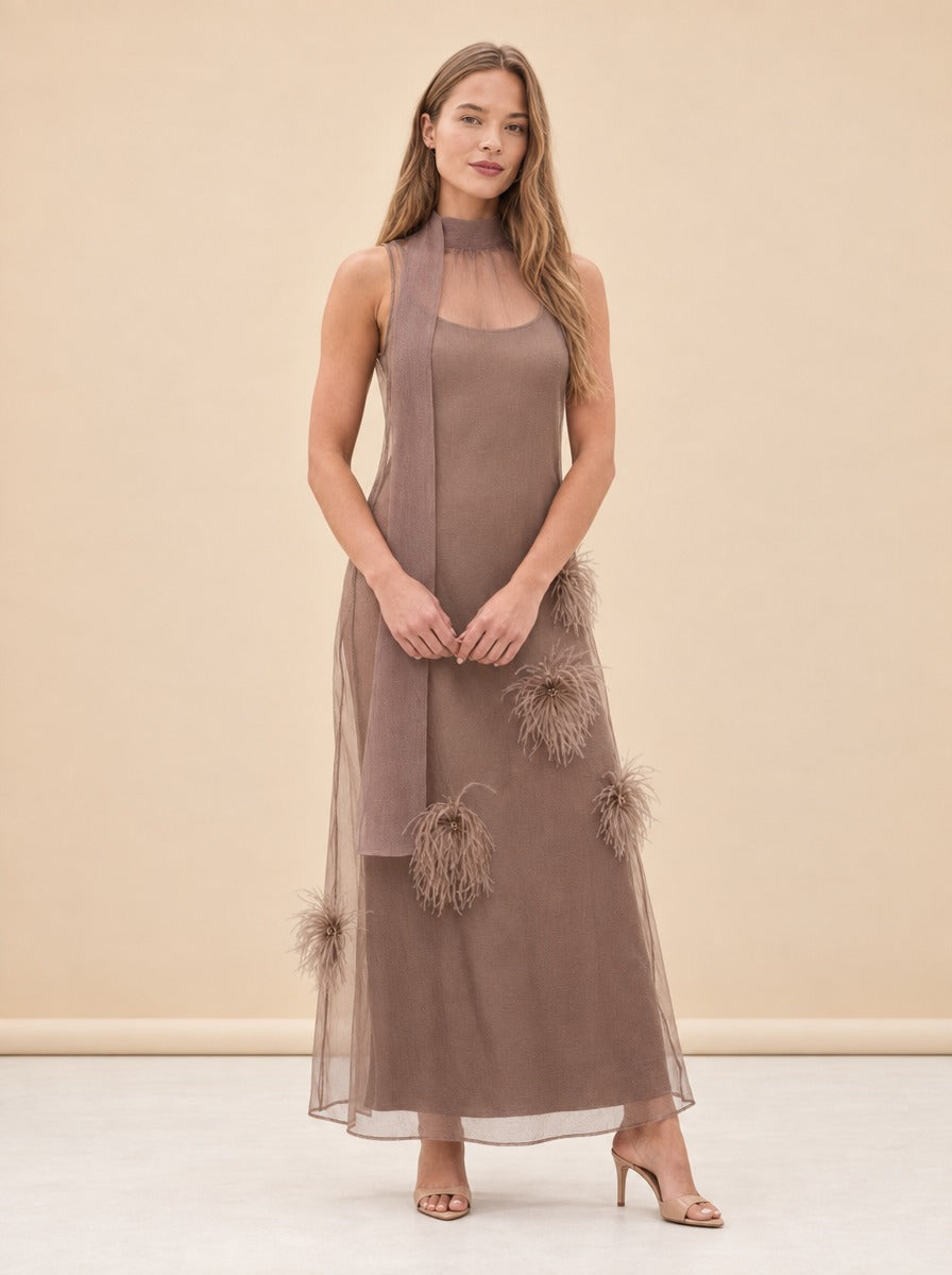 Albee Feather Organza Maxi Dress — model front 2