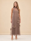 Albee Feather Organza Maxi Dress — model front