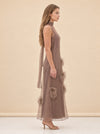 Albee Feather Organza Maxi Dress — model side