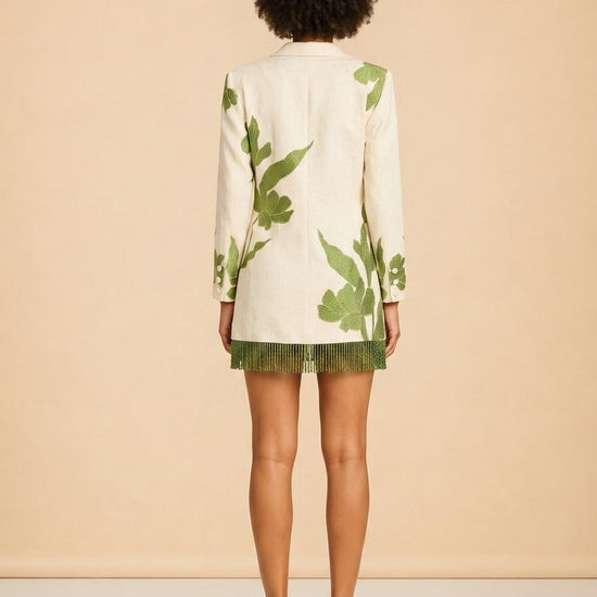 ALEX BLAZER DRESS IN IVORY WTH GREEN APPLIQUÉ model_back