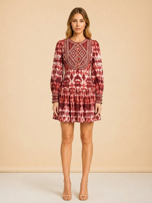 Amanda Stripes Tapestry Abstract-Print Minidress