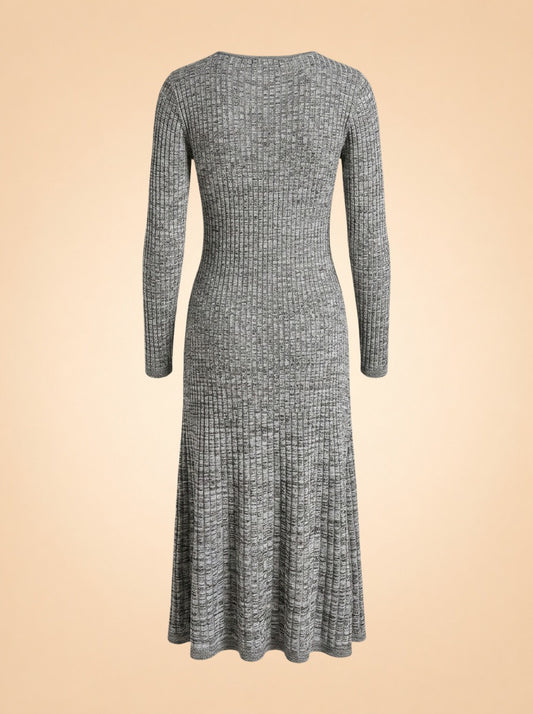 Heather Grey Ribbed Knit Midi Dress
