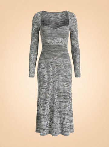 Heather Grey Ribbed Knit Midi Dress