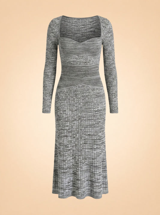 Heather Grey Ribbed Knit Midi Dress
