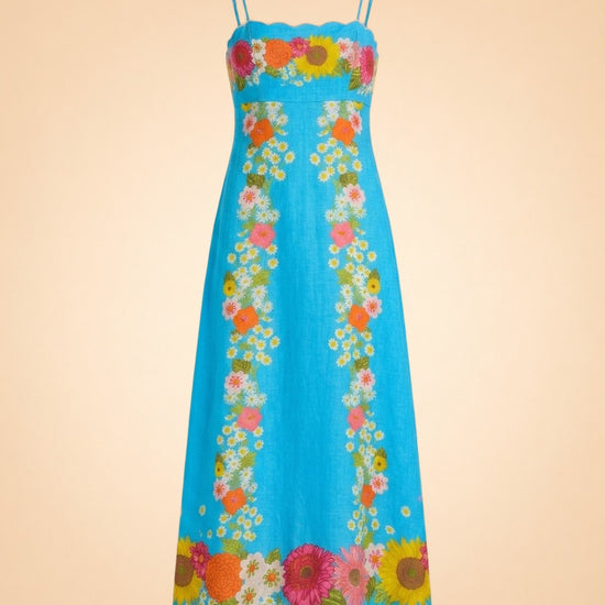 Annalisa Dress in Wildflower Aqua by Elizabeth James — front detail