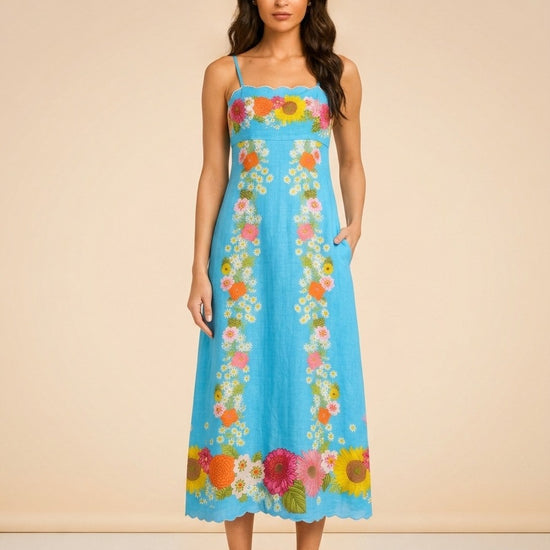 Annalisa Dress in Wildflower Aqua by Elizabeth James — front