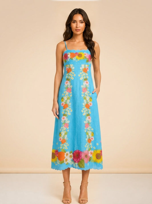 Annalisa Dress in Wildflower Aqua by Elizabeth James — front