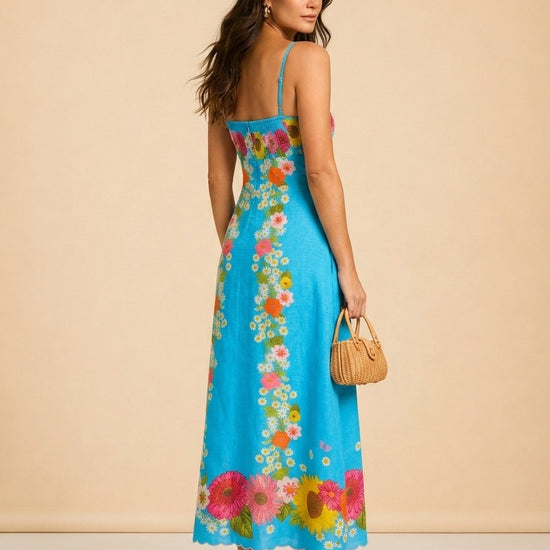 Annalisa Dress in Wildflower Aqua by Elizabeth James — over the shoulder