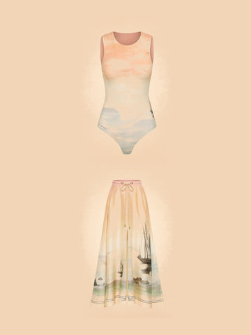 Deep Water Bodysuit & Parachute Maxi Skirt Set