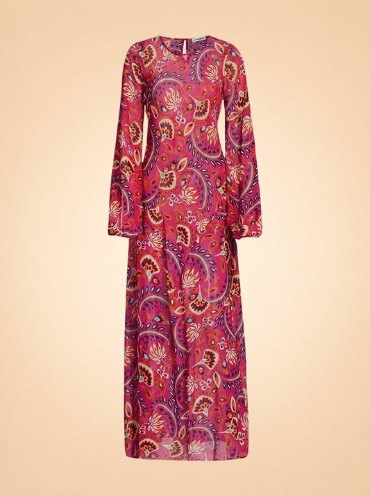 April Floral Long-Sleeve Maxi Dress by EYWASOULS MALIBU — front detail