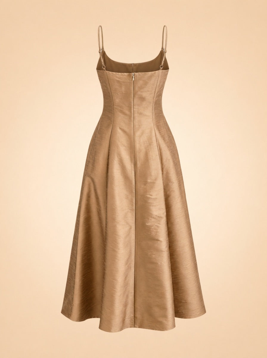 Aria Dupioni Strappy A-Line Maxi Dress — ghost back