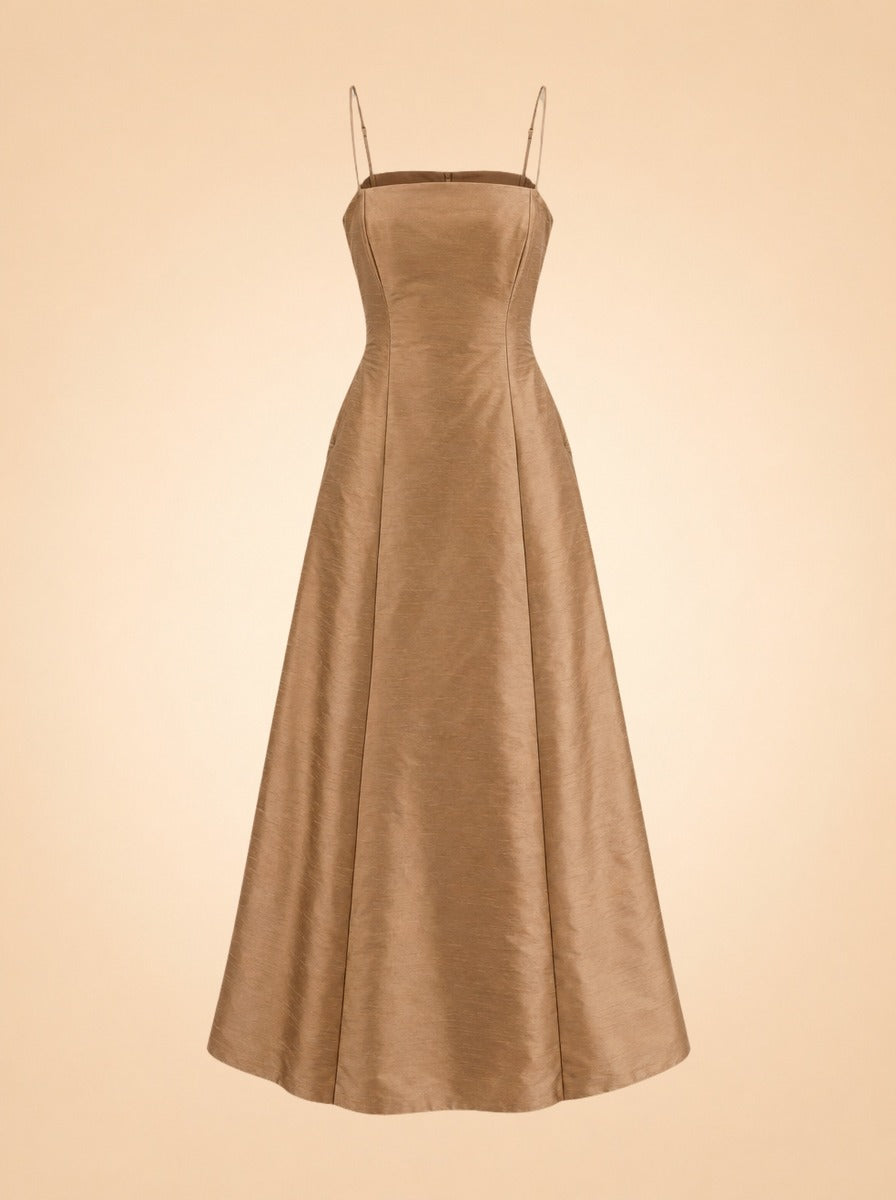 Aria Dupioni Strappy A-Line Maxi Dress — ghost front