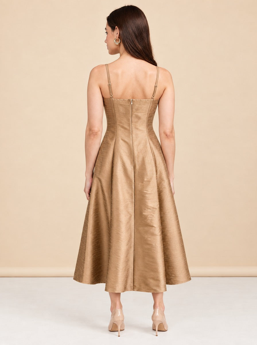Aria Dupioni Strappy A-Line Maxi Dress — model back