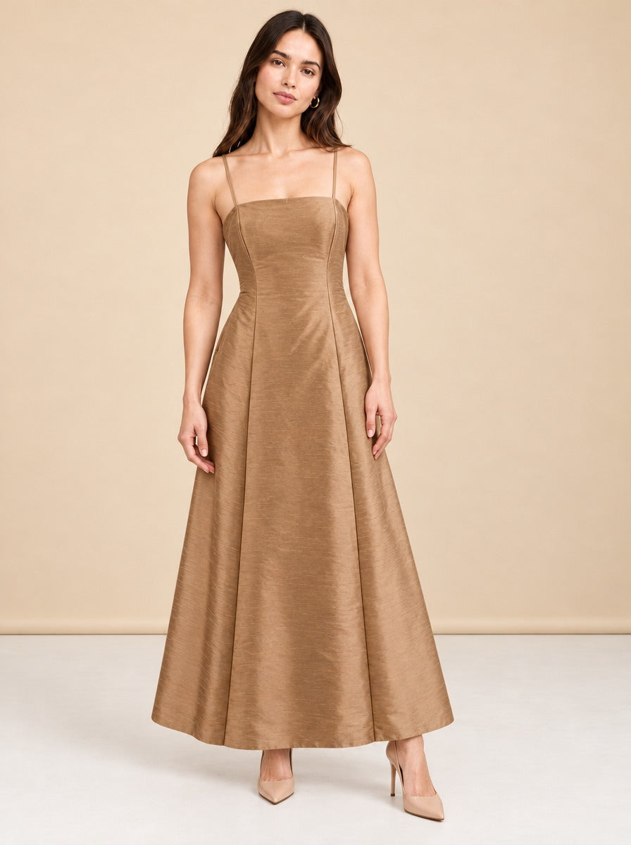 Aria Dupioni Strappy A-Line Maxi Dress — model front