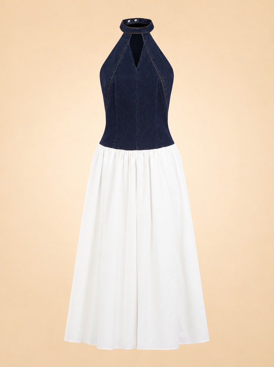 Ashwin Denim Cotton Midi Dress - Indigo Blue ghost_front