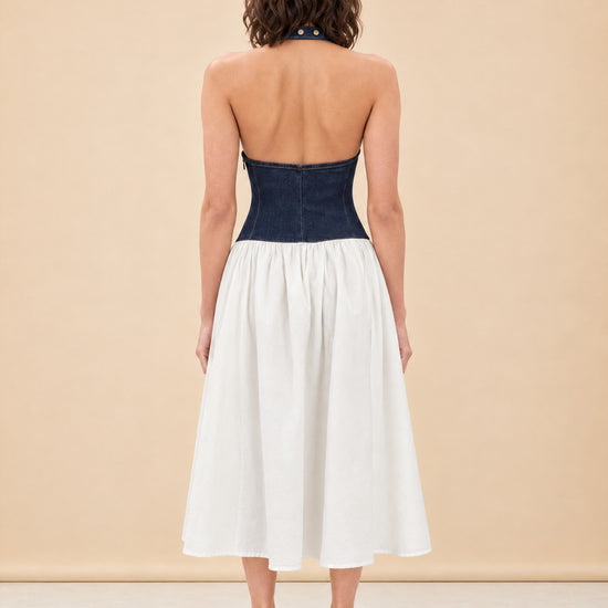 Ashwin Denim Cotton Midi Dress - Indigo Blue model_back