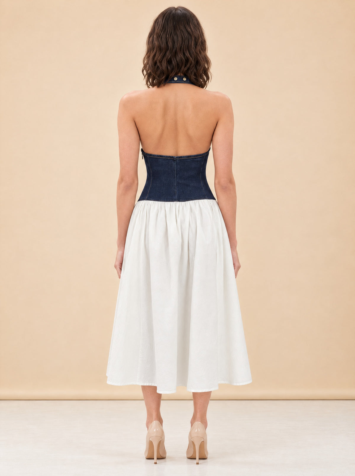 Ashwin Denim Cotton Midi Dress - Indigo Blue model_back