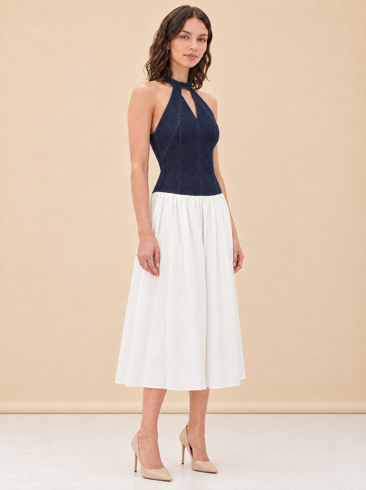 Ashwin Denim Cotton Midi Dress - Indigo Blue model_front_2