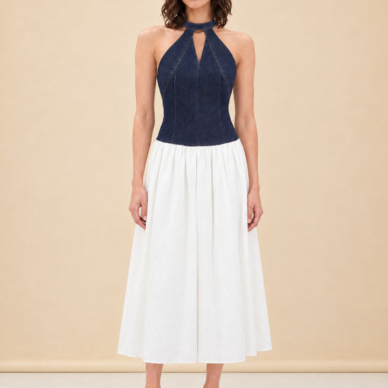 Ashwin Denim Cotton Midi Dress - Indigo Blue model_front