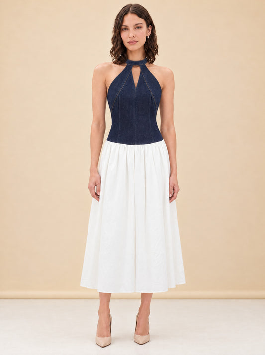 Ashwin Denim Cotton Midi Dress - Indigo Blue model_front