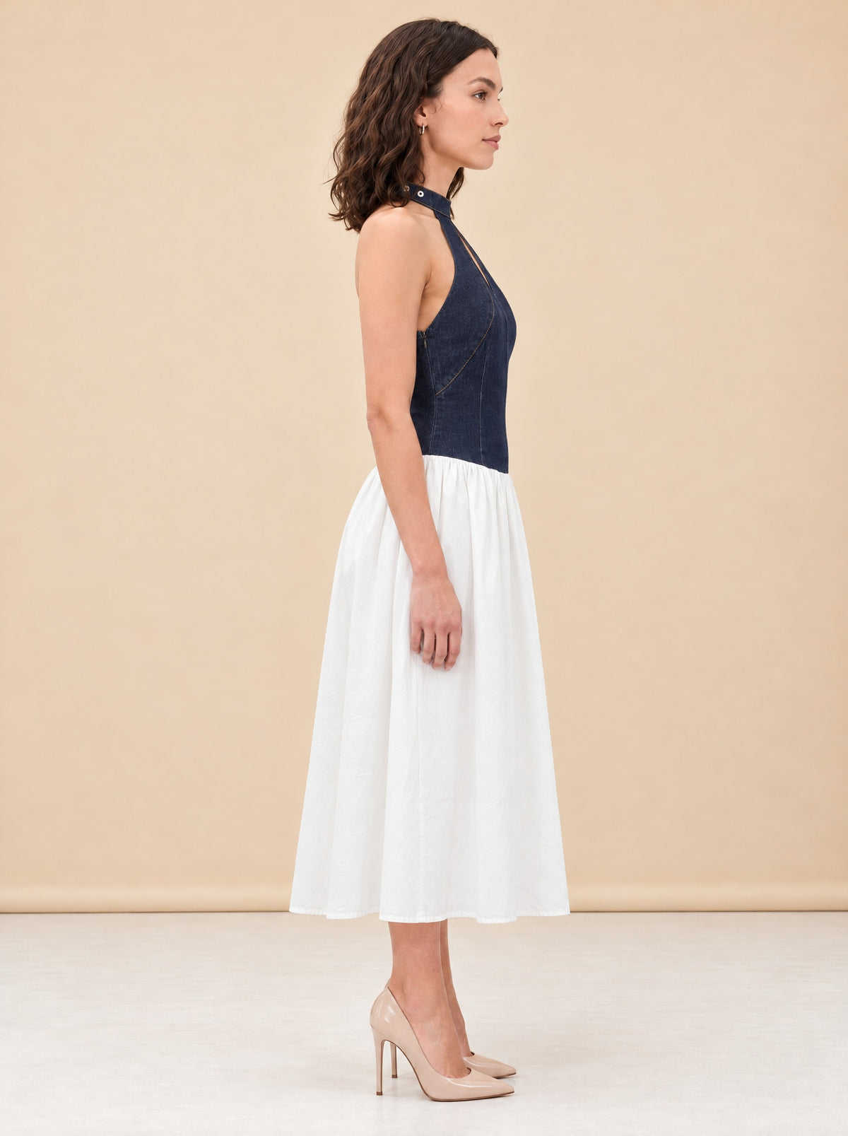 Ashwin Denim Cotton Midi Dress - Indigo Blue model_side