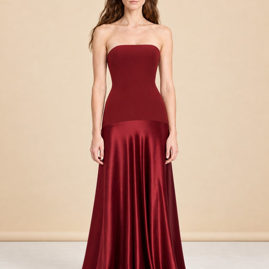 Aura Strapless Satin Gown — model front