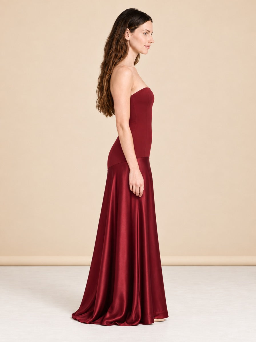 Aura Strapless Satin Gown — model side