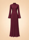 Bias-Cut Mock Neck Bell-Sleeve Maxi Dress — ghost front