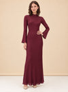 Bias-Cut Mock Neck Bell-Sleeve Maxi Dress — model front 3