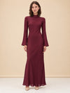 Bias-Cut Mock Neck Bell-Sleeve Maxi Dress — model front