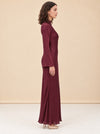 Bias-Cut Mock Neck Bell-Sleeve Maxi Dress — model side